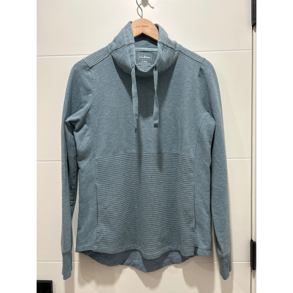 LL Bean Womens Cowl Neck Sweatshirt Blue Textured Pullover 511587 Small S REG
